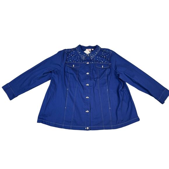 NWT Quacker Factory Stars and Sparkle Woven Button Front Jacket Navy 3X - Picture 1 of 11